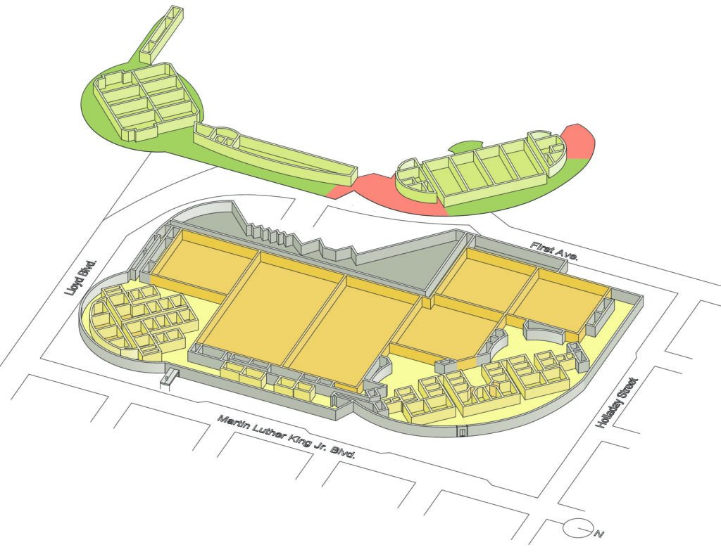 Plan of the first and second floors of the Oregon Convention Center