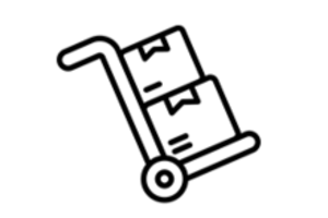 Graphic illustration of a hand truck with boxes loaded on to it.