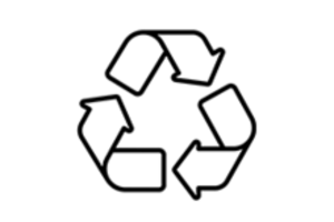 A black-and-white recycle symbol with three arrows forming a triangle on a black background, conveying sustainability and environmental responsibility.