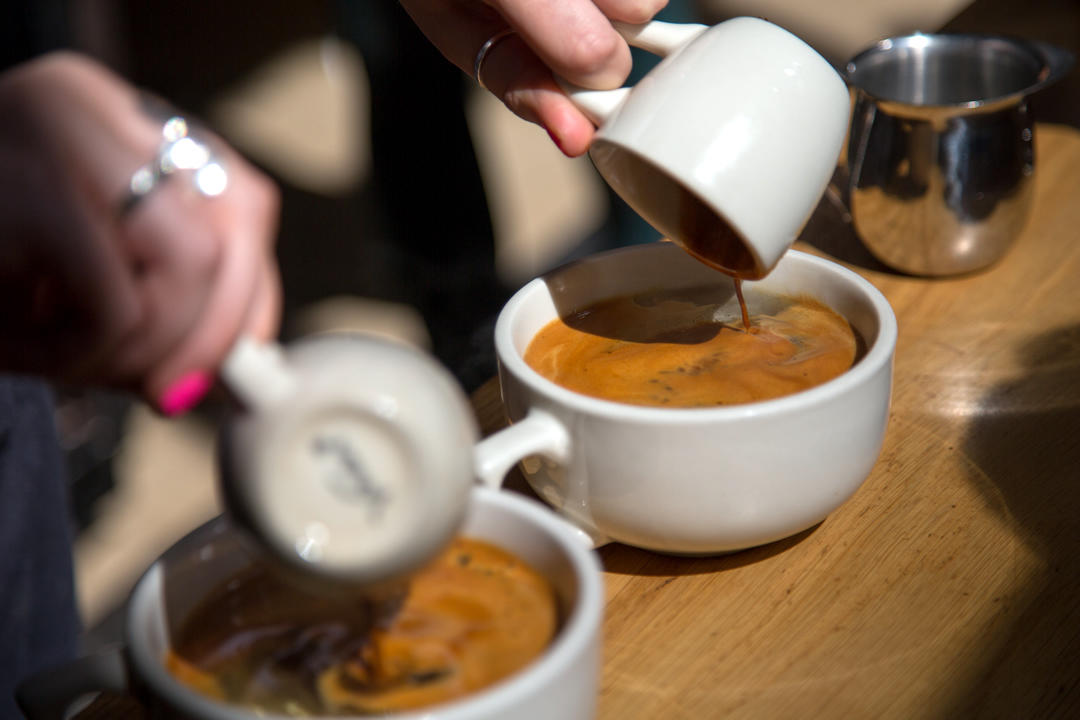 photo of a Portland barista pouring coffee