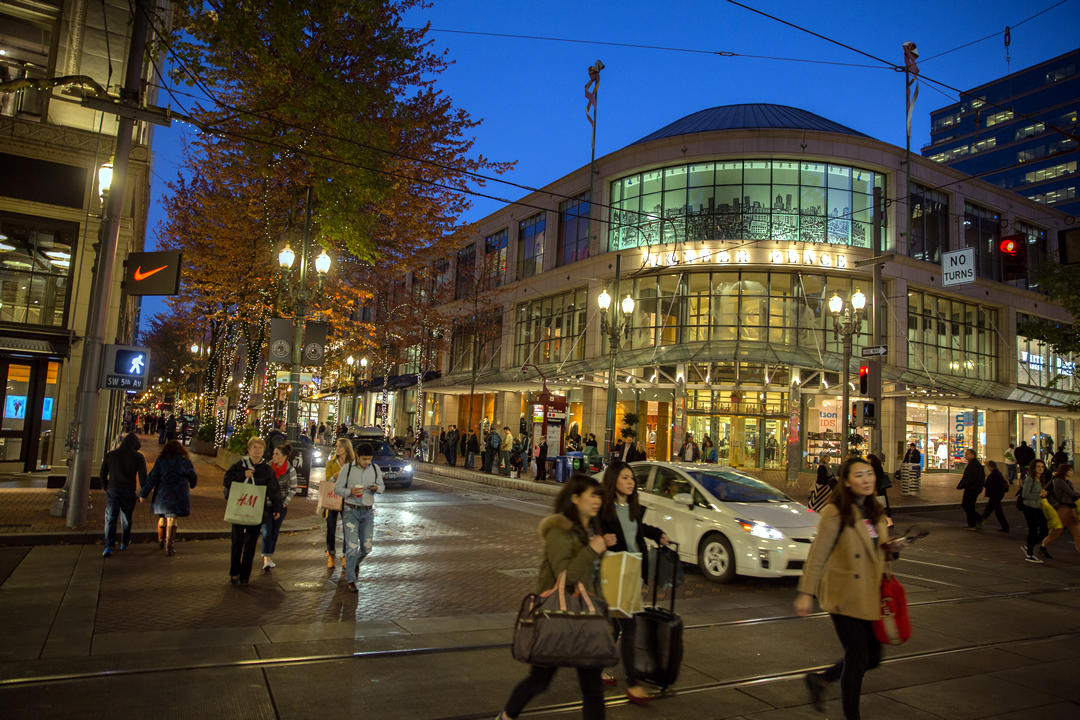 photo of Portland shops at night