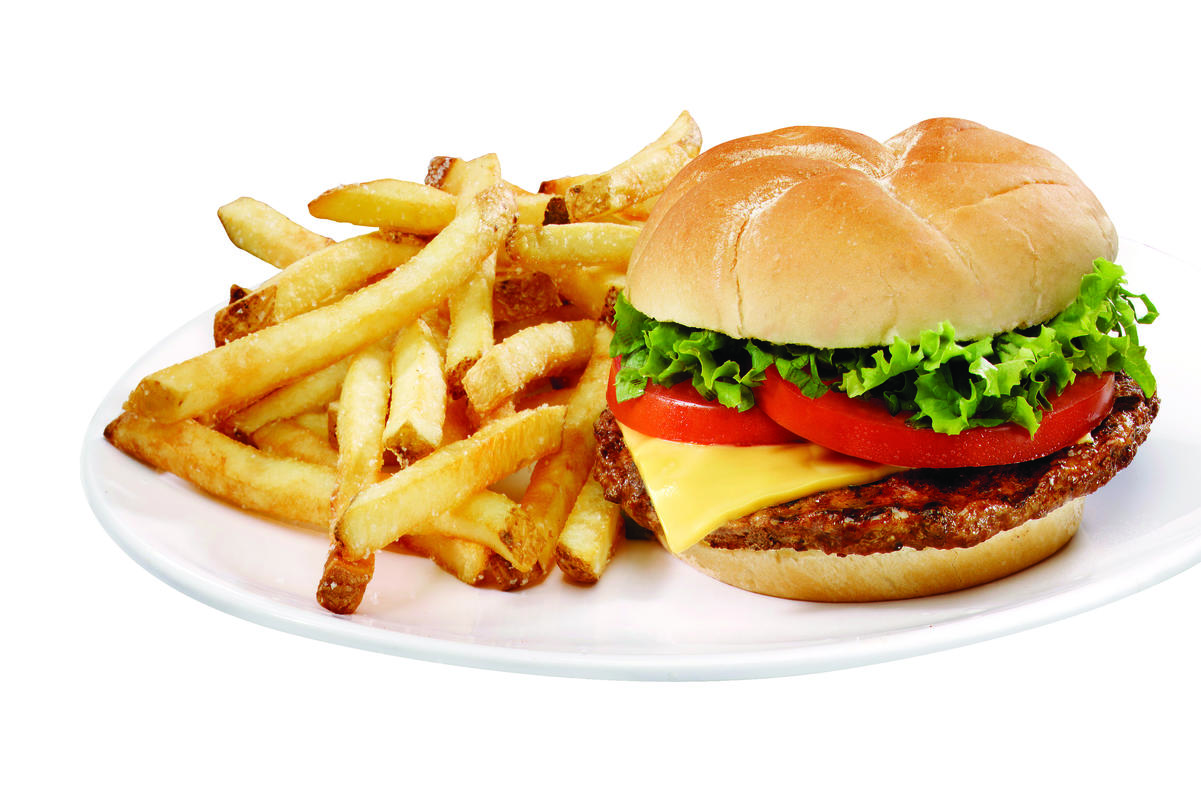 photo of cheeseburger and fries