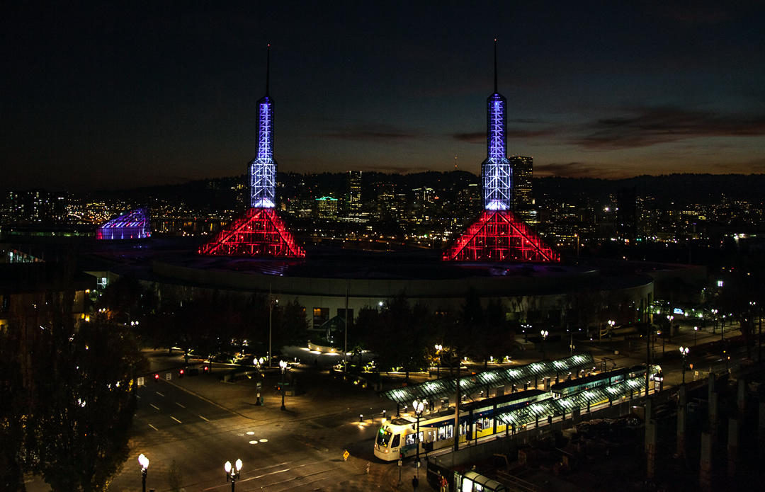 photo of OCC's new LED spire and crescent lights