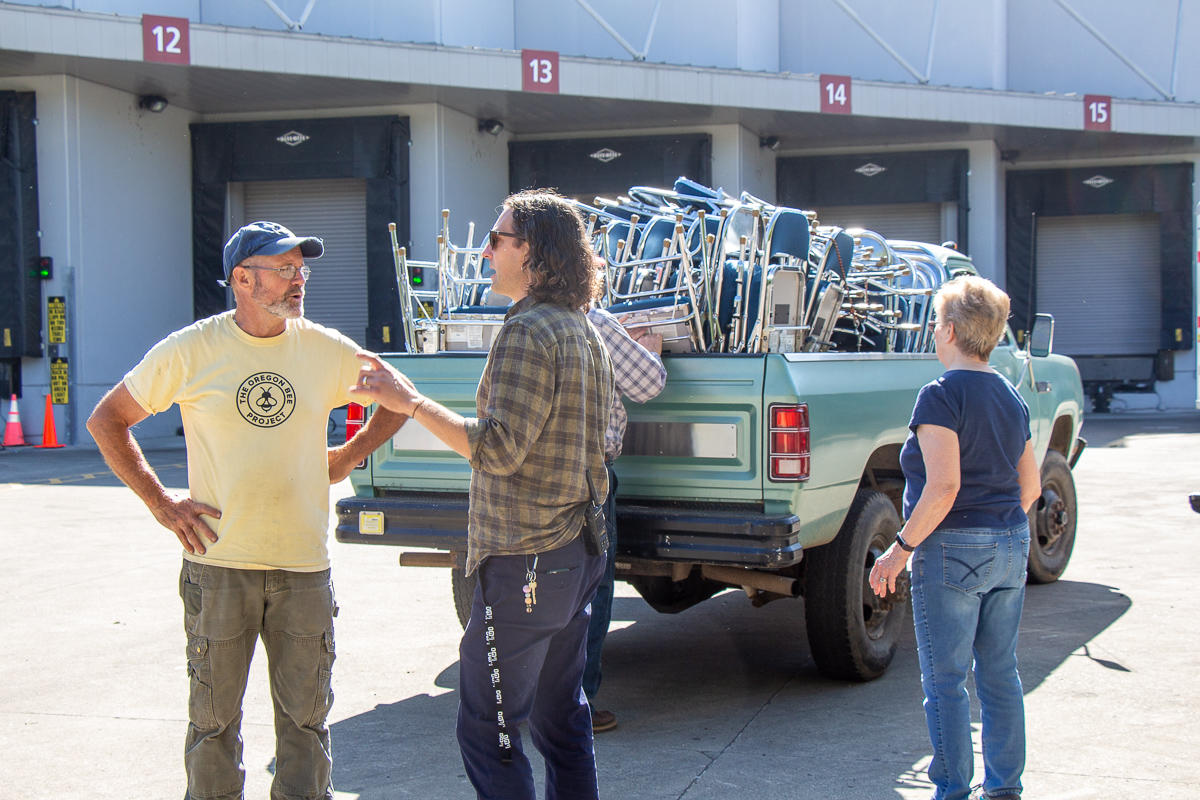 Ryan Harvey, Sustainability Manager at the Oregon Convention Center, oversees the donation of thousands of chairs to local non profits in the region.