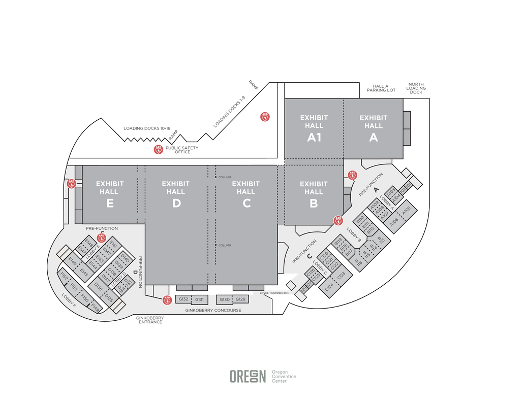 Map of AEDs on Level 1