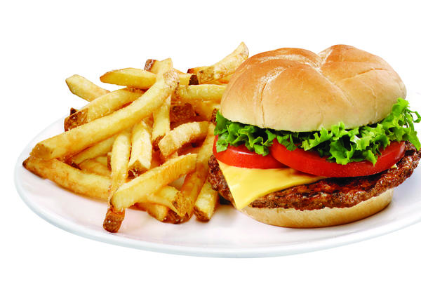 photo of cheeseburger and fries